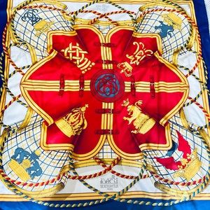 Hermes Red, White & Blue Grande Tenue 90cm Scarf
